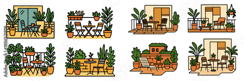 Beautiful terrace settings with greenery for relaxation and enjoyment