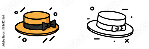 Colorful and monochrome vector illustrations of a classic top hat