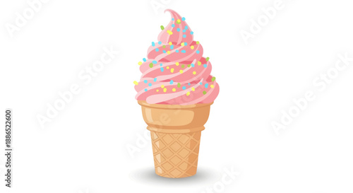 Delicious Swirled Pink Ice Cream Cone Treat.