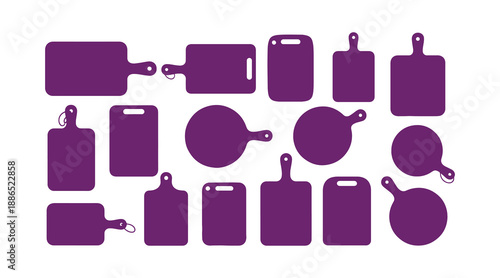 Kitchen Cutting Boards Collection. Boards with Handles, in Different Shapes. Wooden Chopping Board Silhouettes, Kitchen Tools. Cutting Board Equipment, Illustration of Wooden Cooking Boards.
