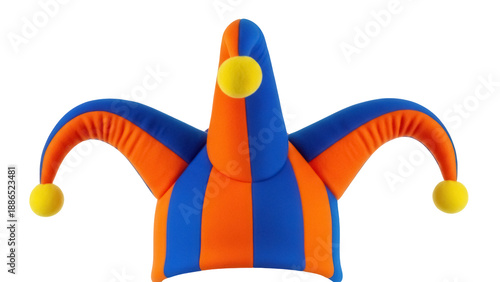 Bild auf Leinwand Striped jester hat PNG isolated on transparent background, blue and orange fool