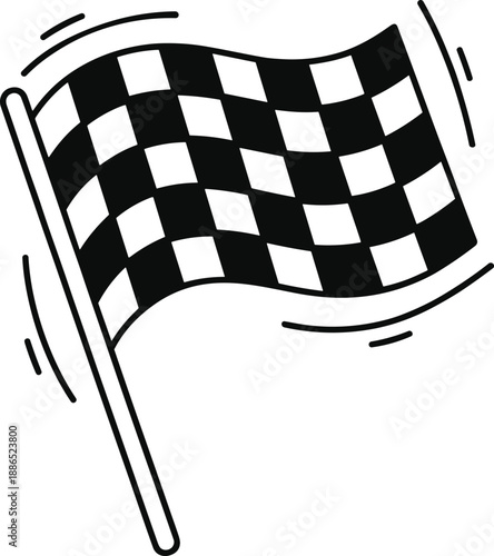 Checkered racing flag vector illustration symbolizing finish line victory and motorsport competition, hand drawn black and white design isolated