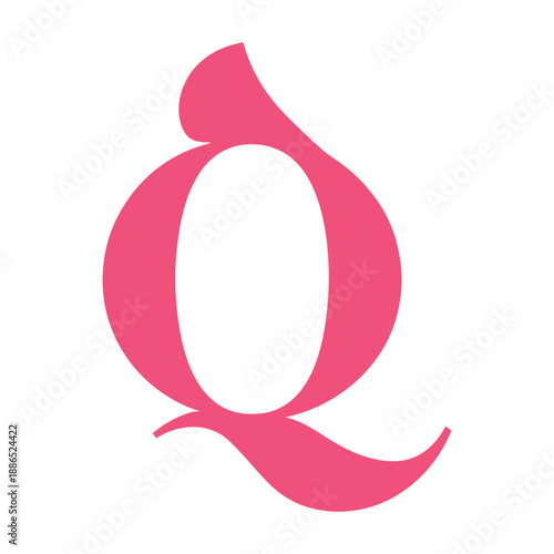 Pink letter Q with curly tail and serif font style element icon