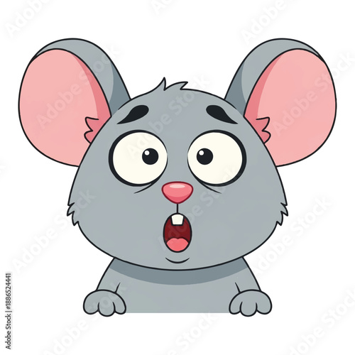 Cartoon Mouse with Shocked Expression in Front View, Detailed Illustration Style