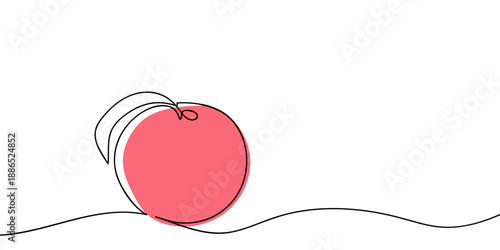 A single, continuous, colored line art a peach. Vector minimalist linear illustration. Editable stroke.