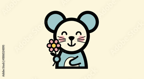 Cartoon mouse holding a flower