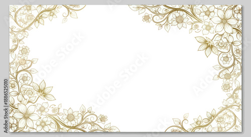 Elegant floral frame with swirling vines and delicate beige flowers creating a decorative border.
