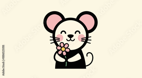 Cartoon mouse holding flower