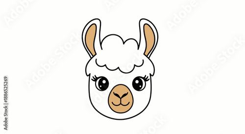 Adorable Cartoon Llama Face with Big Eyes and Fluffy Wool.