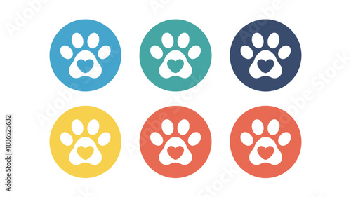 Collection of Paw Print with Hearts in Various Colors
