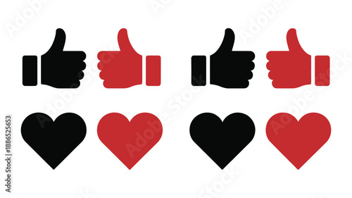 Collection of Thumbs Up and Heart in Black and Red
