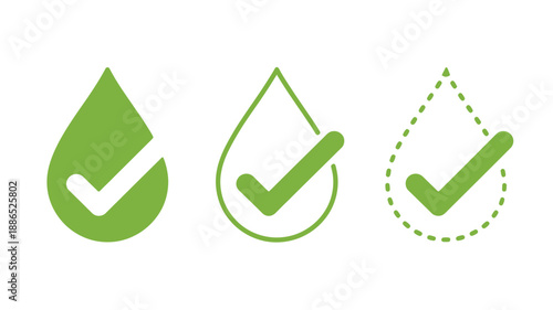 Green Checkmark within Water Droplet Shapes: Approved, Verified, and Validated