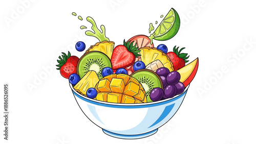 Vibrant fruit bowl overflowing with fresh tropical fruit