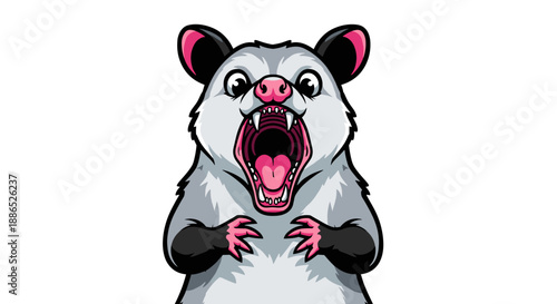 Scared Cartoon Opossum with Wide Eyes and Open Mouth Vector Illustration