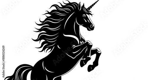 Elegant Black Silhouette Unicorn Rearing Up Majestic Fantasy Creature