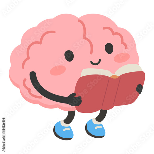 Illustration of a Brain Reading a Book