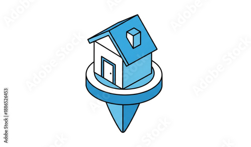 Modern isometric home locator icon for navigation and real estate