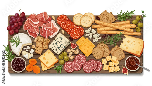 Delicious charcuterie board with cheese, meats, and crackers