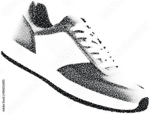 Halftone sneaker illustration art collage cut outs vector design, classic footwear silhouette with dot texture retro vintage style for print or poster