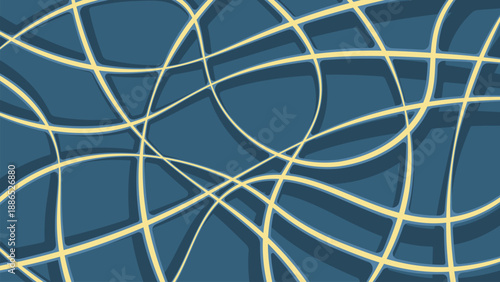 Overlapping mesh patterns with freehand lines are used as the background image in the design.