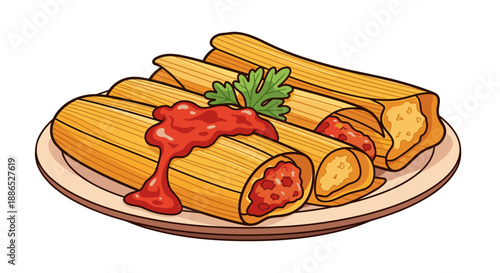 Sizzling Mexican Enchiladas with Red Sauce and Garnish