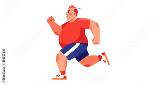 Enthusiastic Overweight Man Running for Health