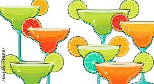 Tiled Pattern of Vibrant Tropical Margarita Drinks
