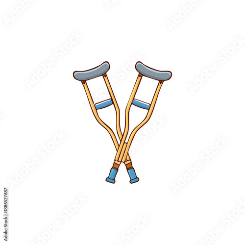 Vector illustration of crossed crutches, symbolizing essential mobility support, injury recovery, and physical rehabilitation