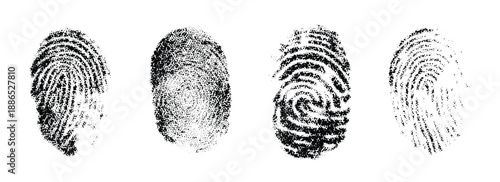 Halftone fingerprint set art collage cut outs vector illustration perfect for forensics or unique design elements in vintage style