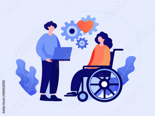 Inclusive technology and teamwork people collaborating with assistive devices