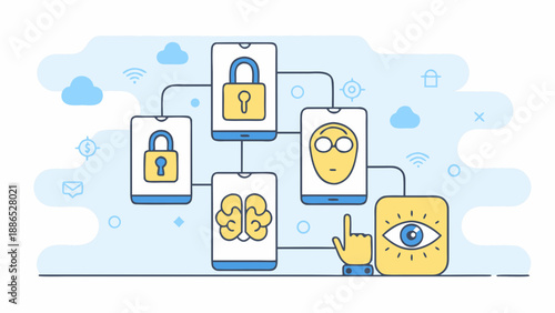 Digital security and privacy concepts with smartphones and connected icons