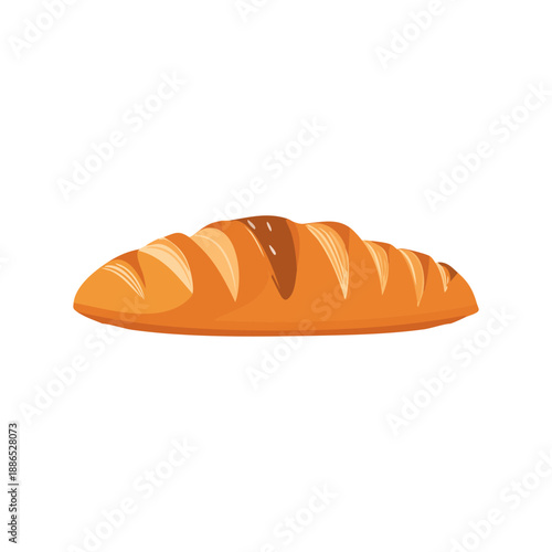 Delicious golden brown freshly baked bread loaf illustration, a staple food item perfect for a meal or snack, representing traditional bakery products and healthy eating options