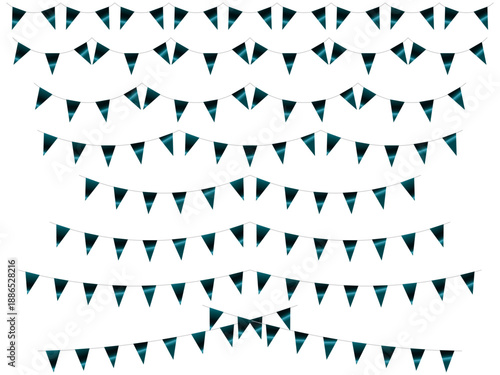 ガーランド三角ひも、曲線、ライン、16青緑