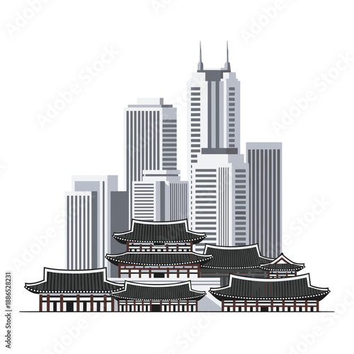 Modern Seoul Skyline Cityscape Architectural Illustration