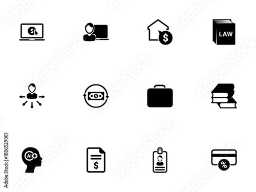 Collection of Solid Icons for Finance and Business Management