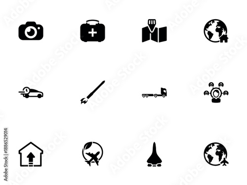Collection of Black Silhouette Icons for Services and Travel