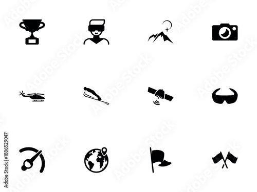 Collection of Adventure Sports and Technology Silhouette Icons