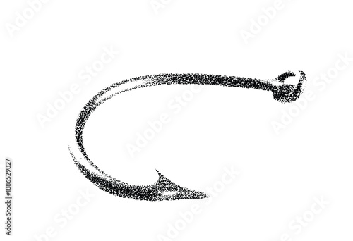 Halftone fishhook vector art illustration fishing graphic design vintage style dot texture isolated on white background