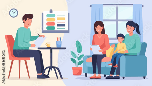 Therapist and family in session