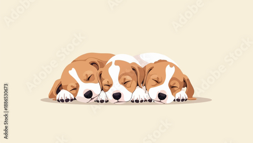 Three adorable puppies sleeping huddled together peacefully