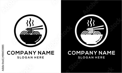 Minimalist Hot Noodle Bowl with Chopsticks Logo Design.