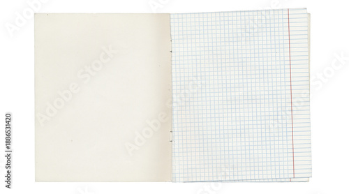 Принти на полотні Open notebook with blank page and graph paper sheet isolated on transparent back