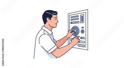 Man Interacting with a Control Panel Display.