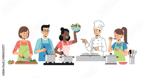 Group of People Cooking and Preparing Food Together.