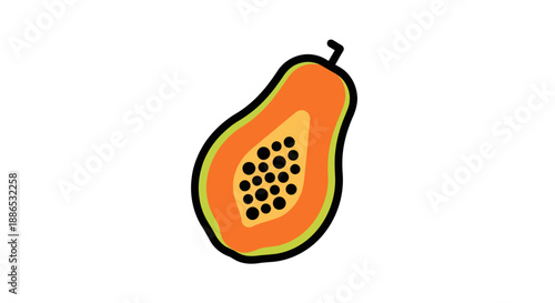 Cartoon Illustration of a Ripe Sliced Papaya Fruit.