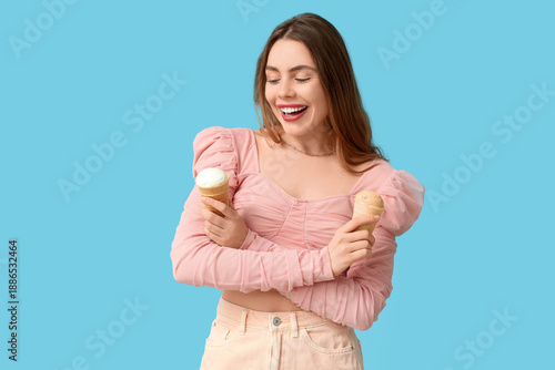 Happy smiling young woman h...