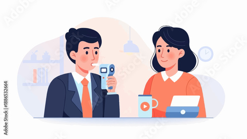 Professionals interact with medical equipment in office setting