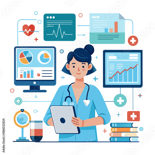 Medical professional analyzing data with charts and graphs