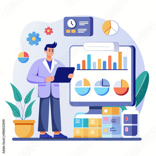 Business analyst working with data charts and graphs