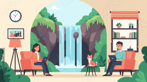 Remote work with a view of nature and a furry companion